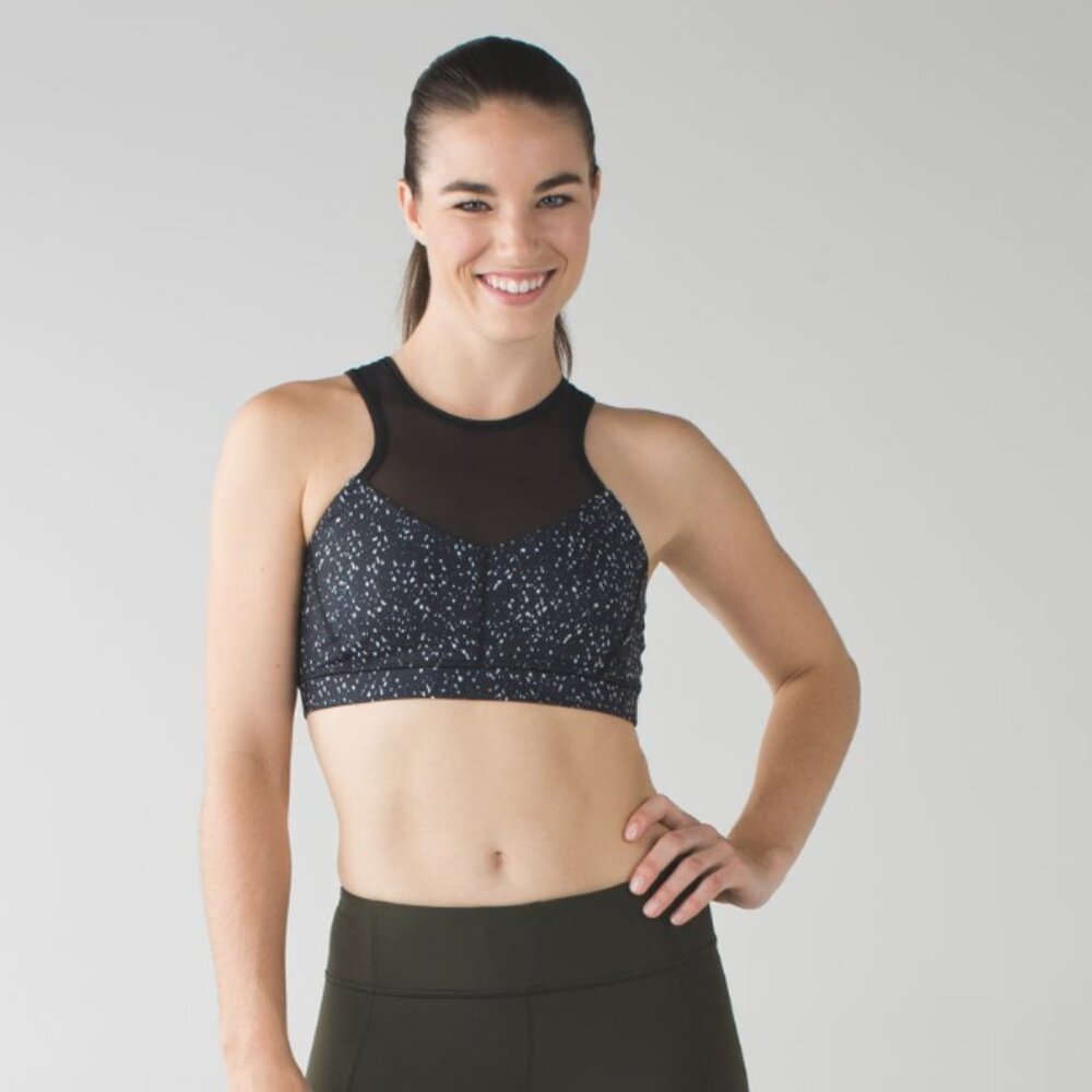 Lululemon Meshed Up Bra Women's Size 8 Black/White Sports Bra Meshy Racerback